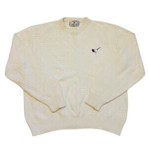 Vintage Dad Golf Sweater Mens Size Large Textured Cream Knit Embroidered 90s USA